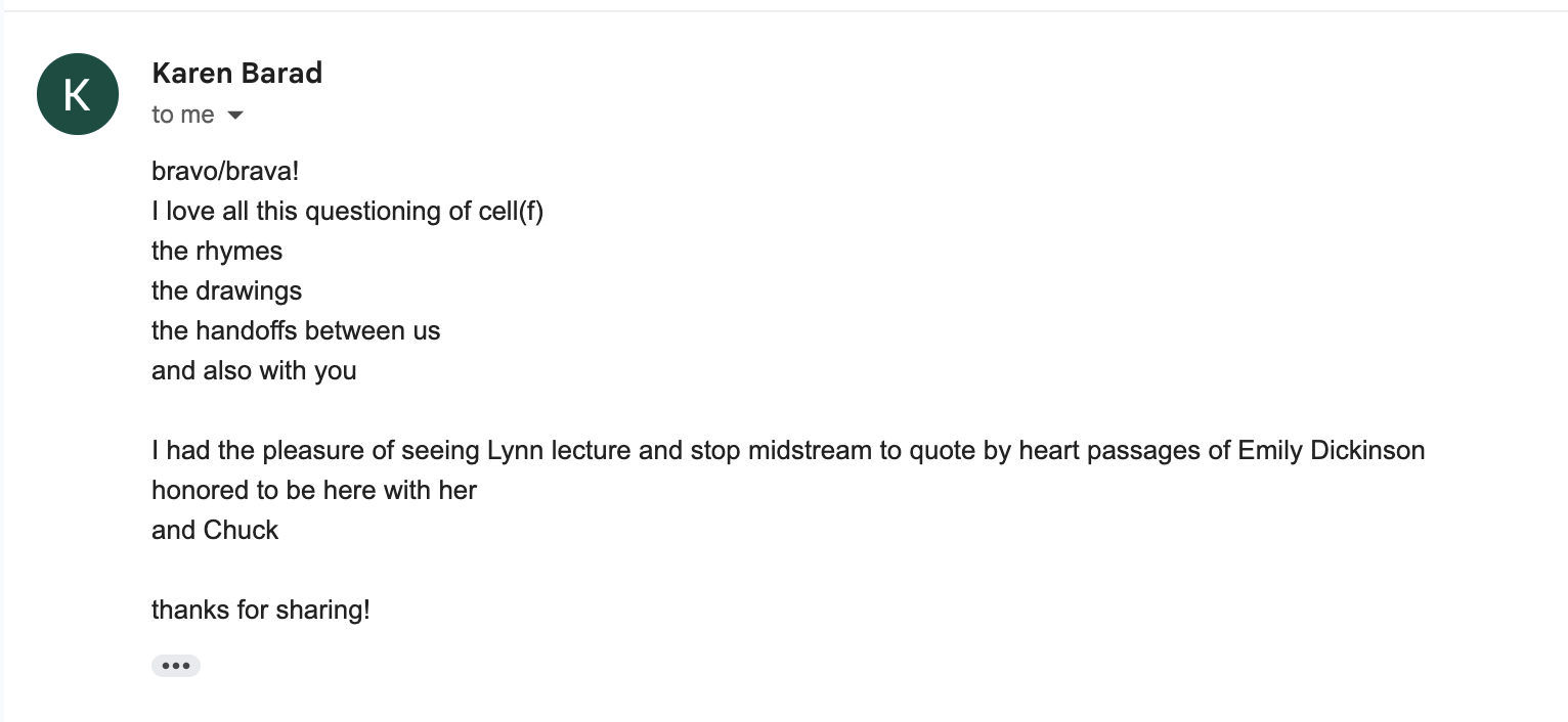 Email from Karen Barad to the artist
